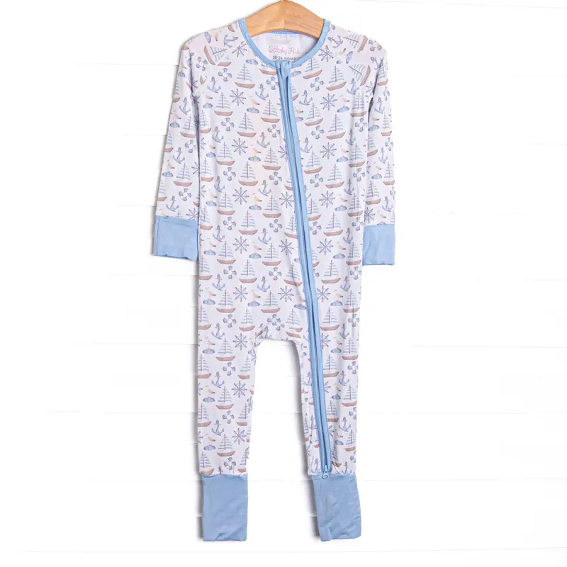 Ahoy Matey Bamboo Zippy Pajama – Blue 1