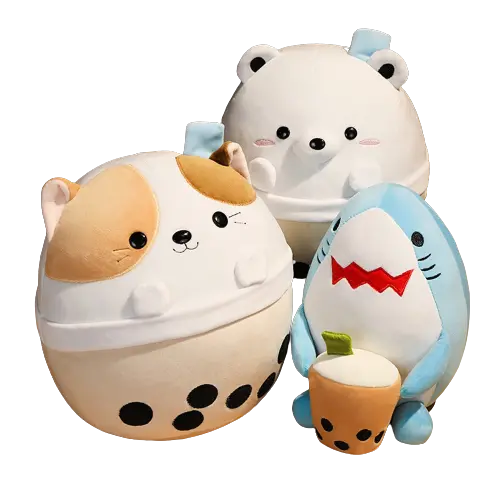Animal Meets Boba Plush Hybrids – 3 Whimsical Character Designs 1