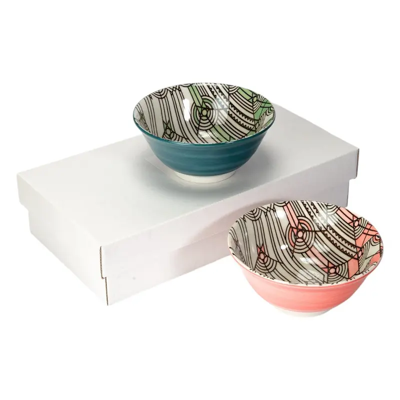 April Showers Medium Bowl Set – 2-Piece Ceramic Set, 6" Diameter, Pack Of 16 1