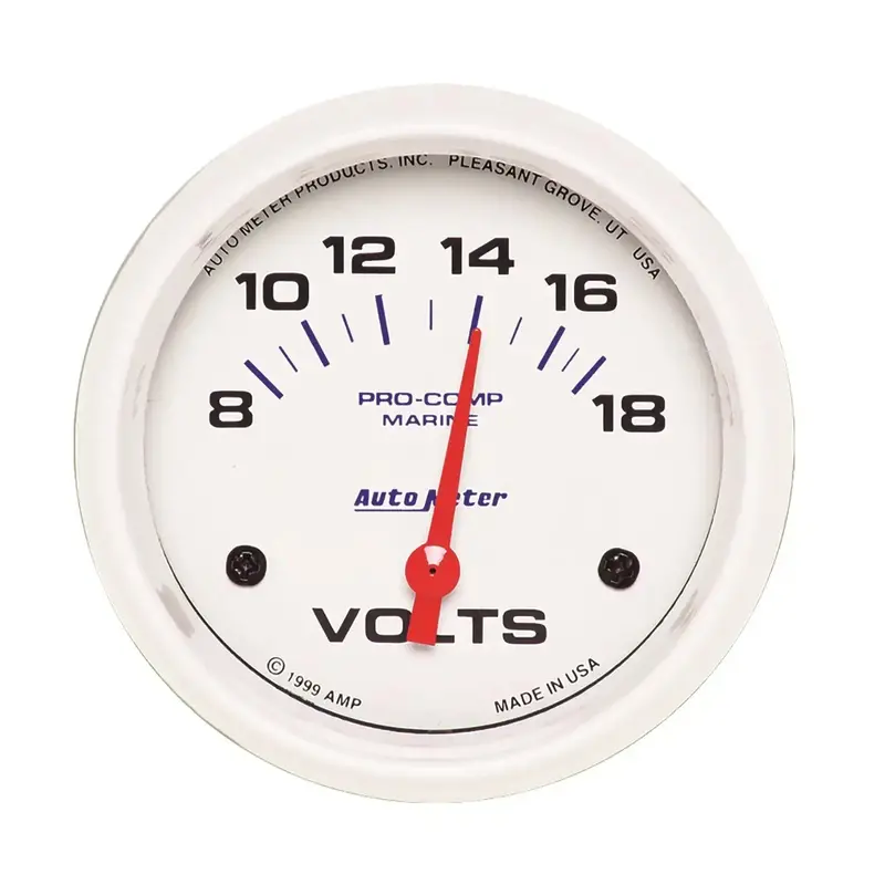 Autometer 200757 Marine-Grade 2-5/8" Voltmeter – 18V Electric White Dial 1