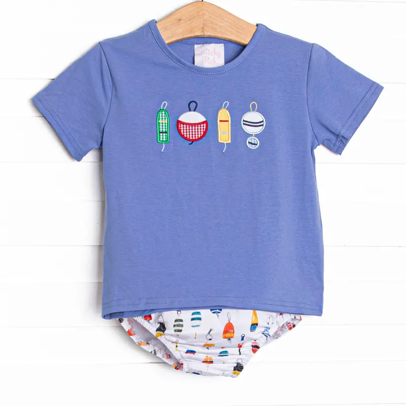 Bay Bobbers Blue Applique Diaper Set With Matching Accessories 1