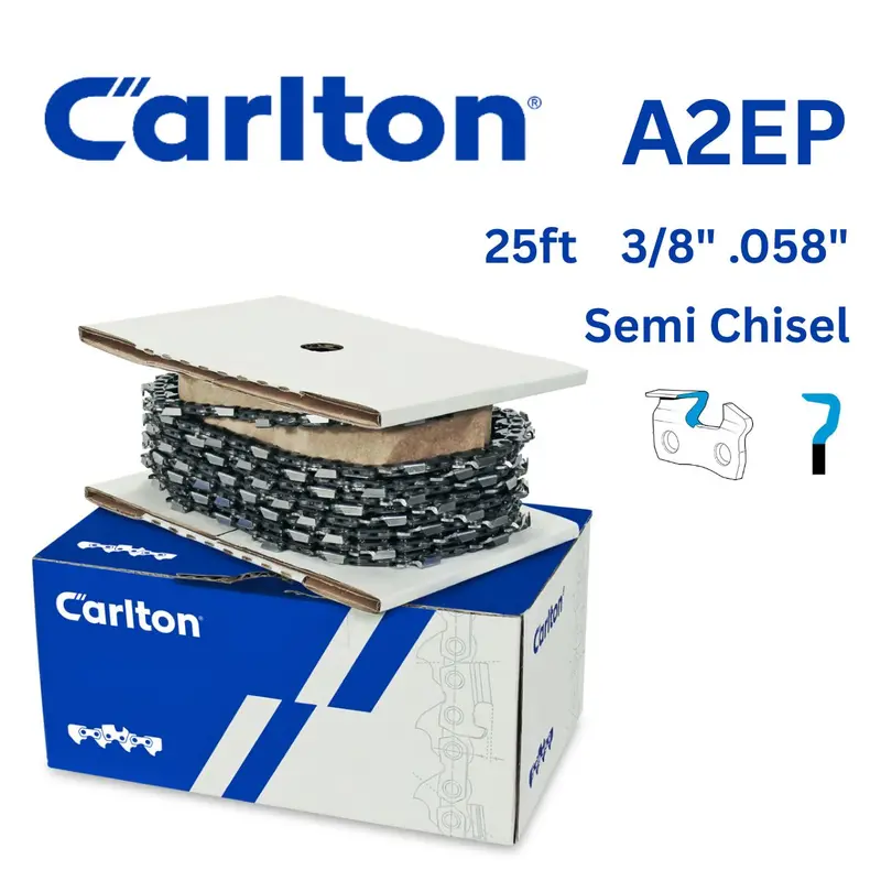 Carlton A2Ep Chainsaw Chain – 25Ft, 3/8" Pitch, .058" Gauge, Semi-Chisel 1