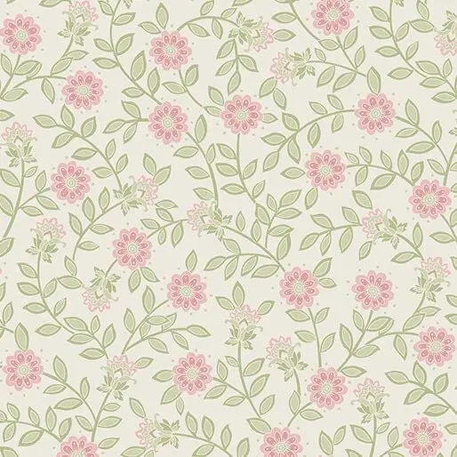 Field Floral Backing Fabric – 108" Green Pink 1