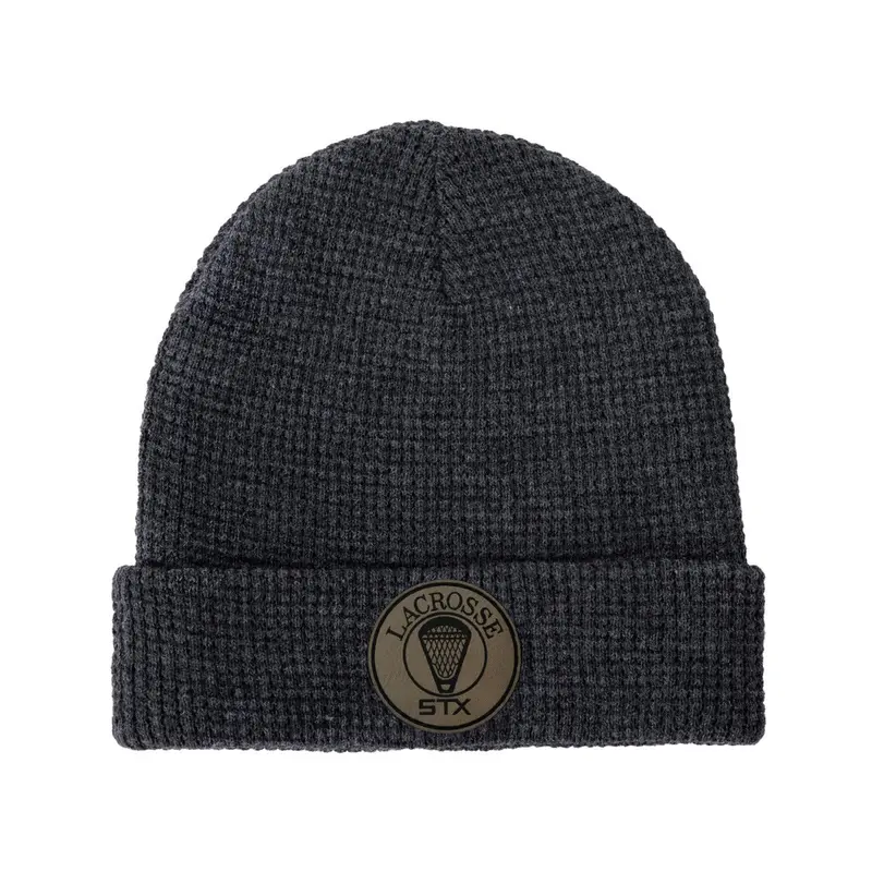 Gray Stx Knit Beanie With Leather Patch 1