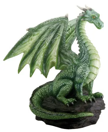 Green Dragon Sculpture On Rock Base – East Asian Mythology Art 1