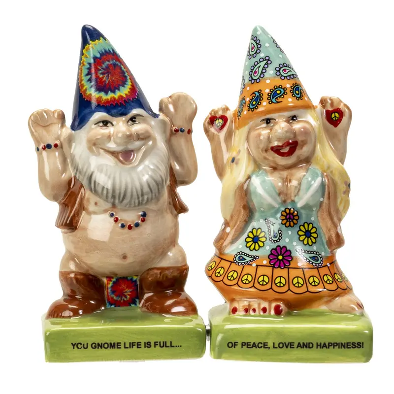 Hippie Gnome Salt & Pepper Shakers – Ceramic Miniatures (48-Pack, Min. Order 4) 1