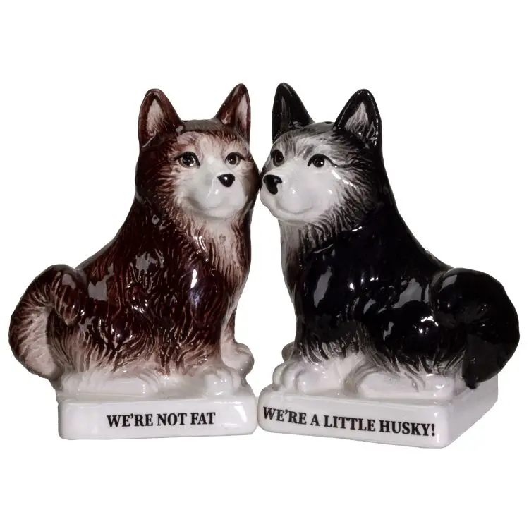 Humorous Husky Salt And Pepper Shakers – 'We’Re Not Fat, We’Re Fluffy' Design, Minimum Order 4 (48 Per Case) 1