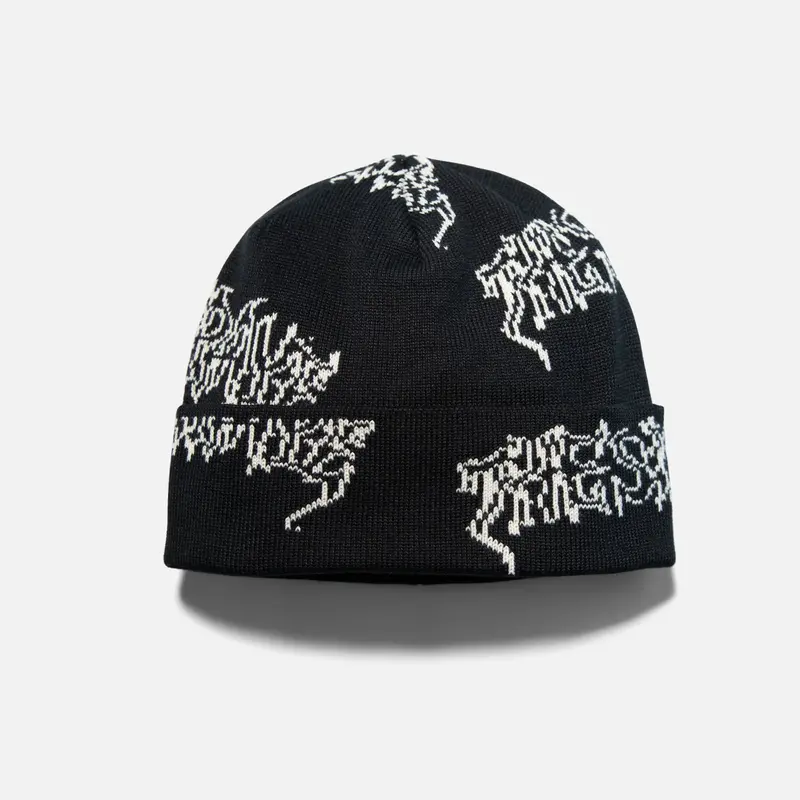 Metal Ribbed Beanie In Black 1