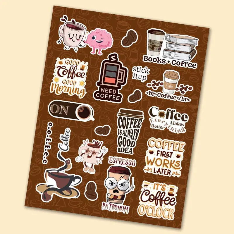 Mini Coffee-Themed Sticker Sheet 1