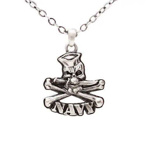 Navy Skull Pendant Necklace – Maritime Military Style, 60Cm Chain 1