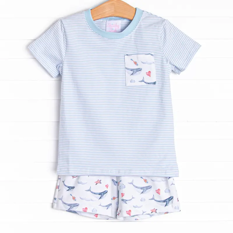 Ocean Blue Minimalist Short Set For Kids 1