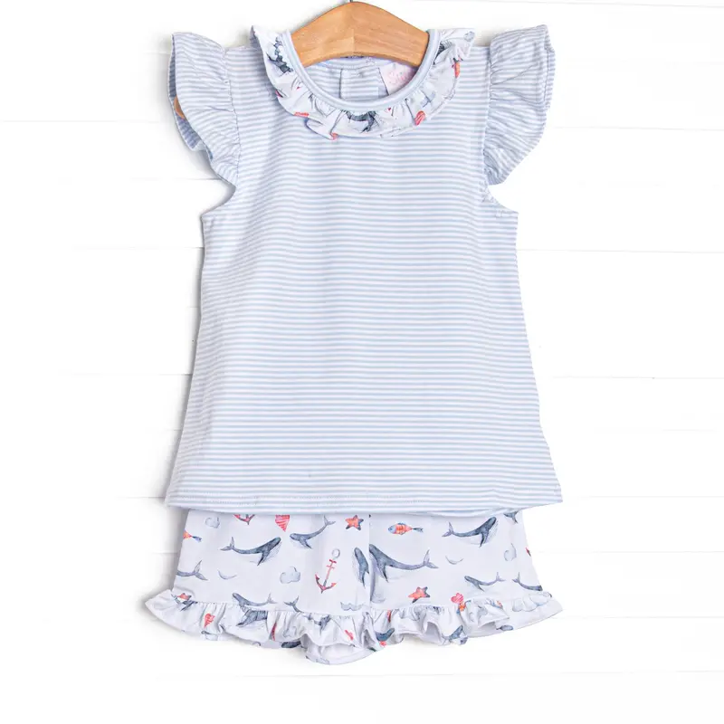 Ocean Blue Ruffle Short Set For Toddlers 1