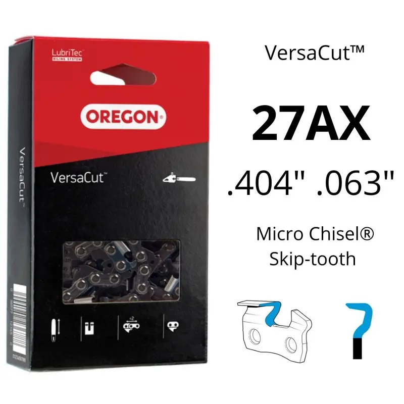 Oregon 27Ax Versacut Skip-Tooth Chainsaw Chain – .404" Pitch, .063" Gauge, Micro Chisel 1