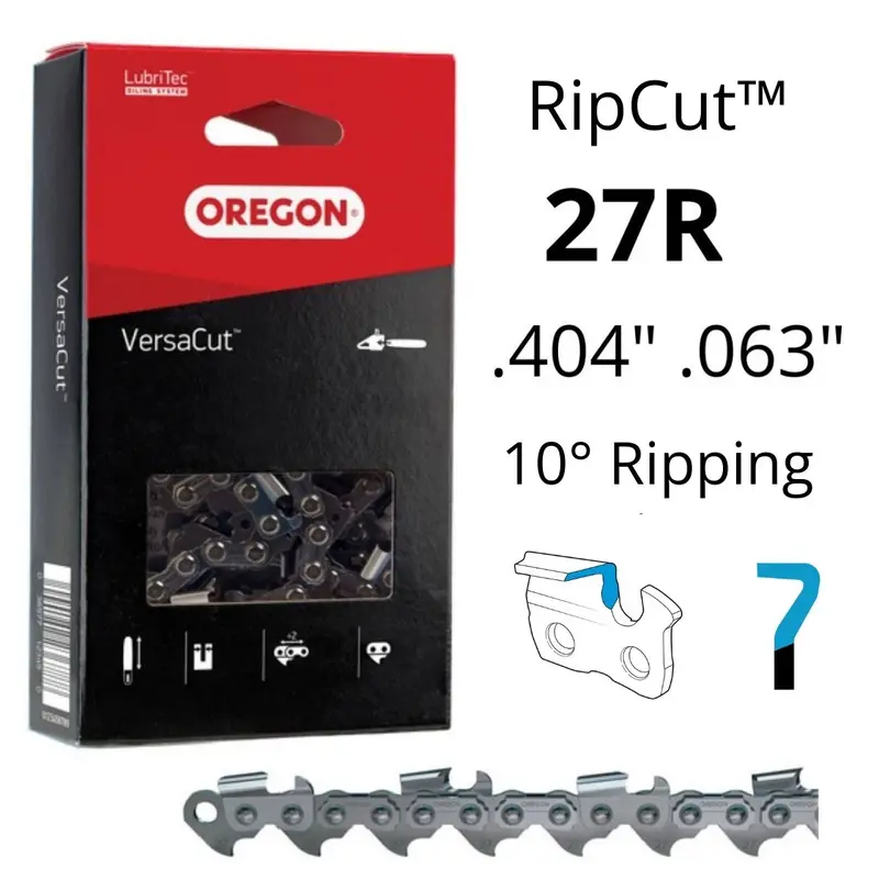 Oregon 27R Ripcut Chainsaw Chain – .404" Pitch, .063" Gauge, 10° Ripping Angle 1