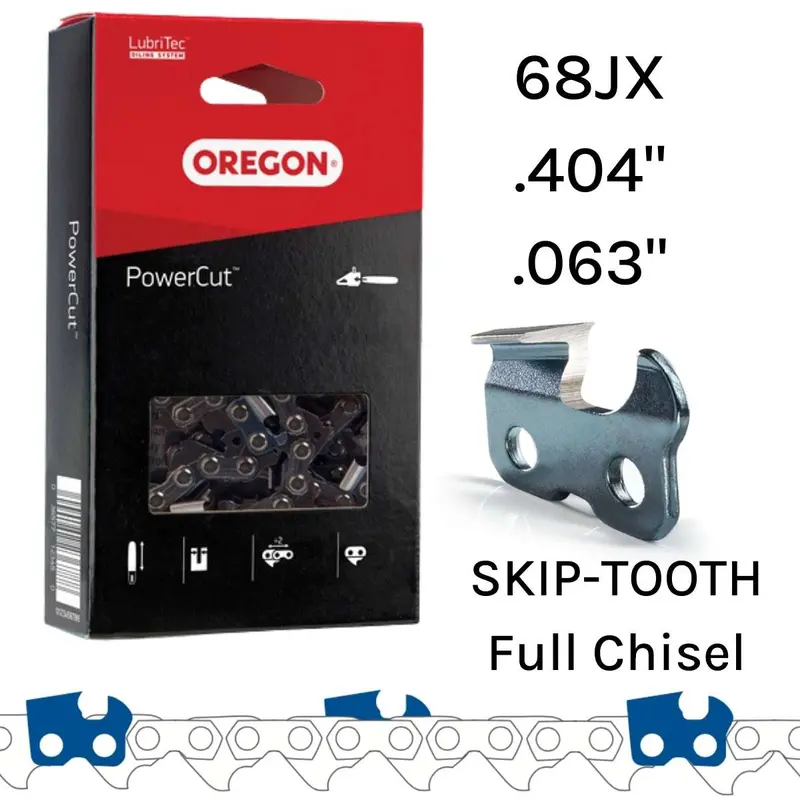 Oregon 68Jx Powercut Skip-Tooth Saw Chain — .404" Pitch, .063" Gauge, Full-Chisel Design 1