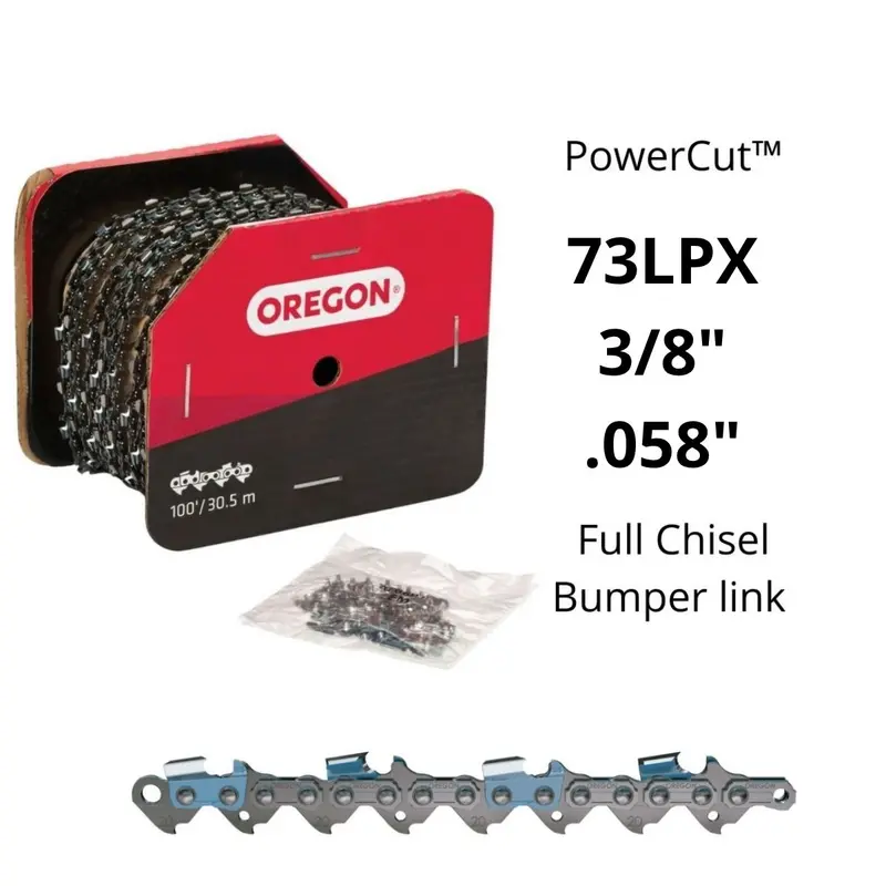 Oregon 73Lpx Powercut Chainsaw Chain – 100Ft Roll, 3/8" Pitch, .058" Gauge, Full Chisel 1