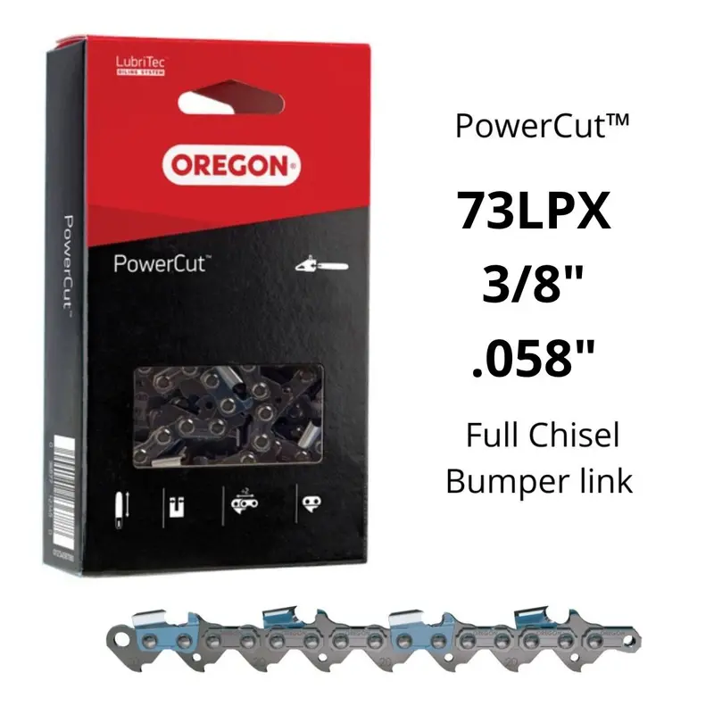 Oregon 73Lpx Powercut Chainsaw Chain – 3/8" Pitch, .058" Gauge, Full Chisel 1