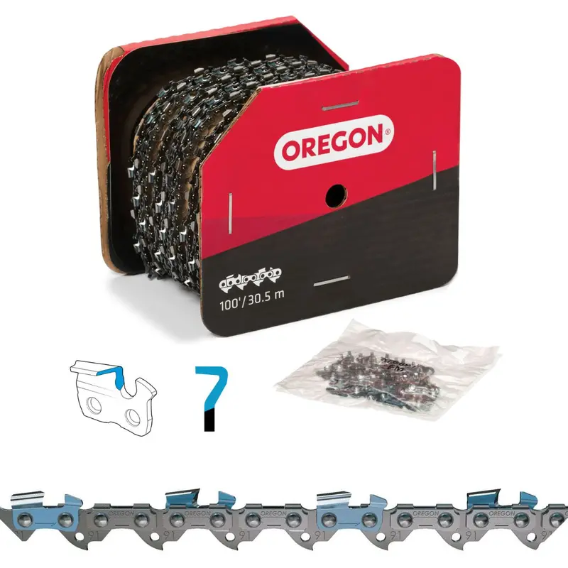 Oregon 91Vxl Semi-Chisel Saw Chain — 100-Foot Roll, 3/8" Low Profile, .050" Gauge 1