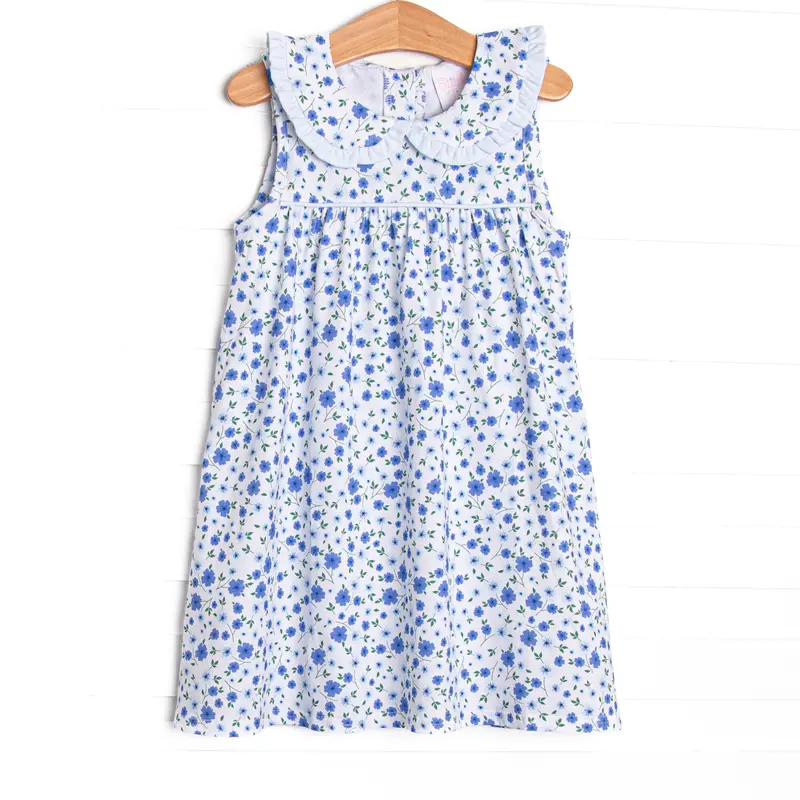 Pale Blooms Blue Collared Dress With Floral Print 1