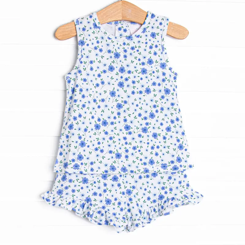 Pale Blooms Blue Sleeveless Short Set 1