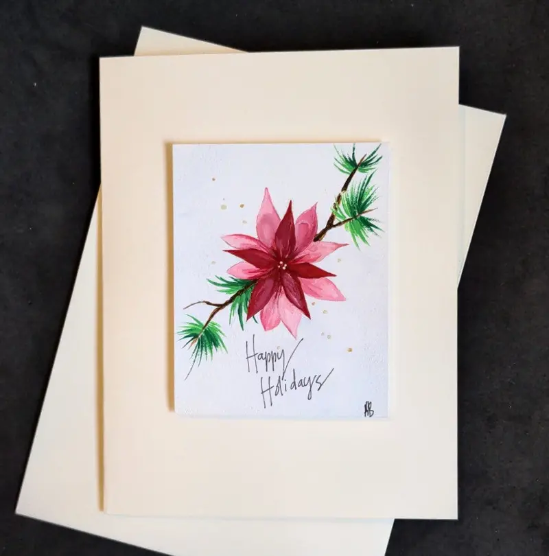 Pointsettia Botanical Art Card – Greeting Or Framing Print 1