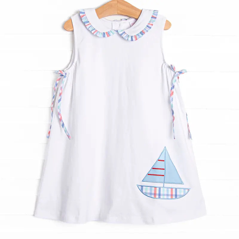 Sail On, Sailor Blue Applique Dress For Girls 1