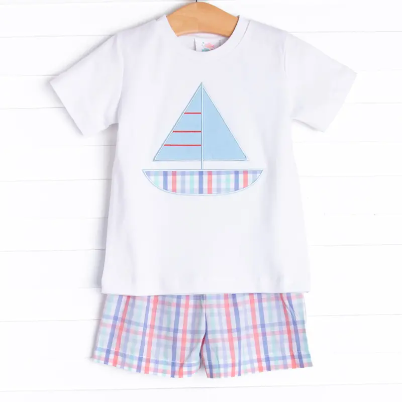 Sail On, Sailor Blue Applique Short Set 1