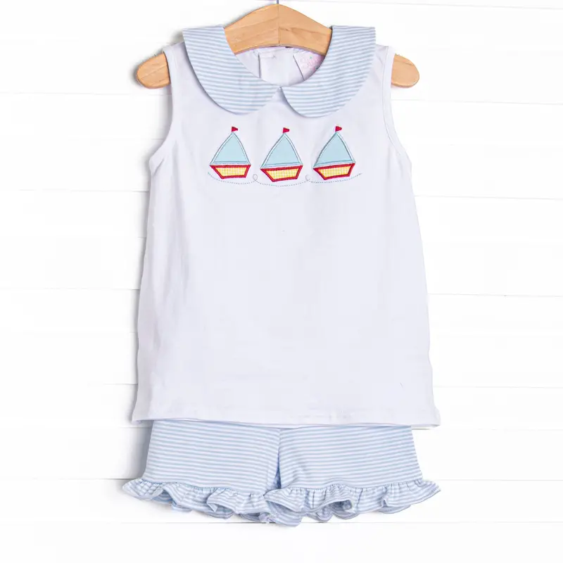 Sail'S Up Blue Applique Ruffle Short Set 1