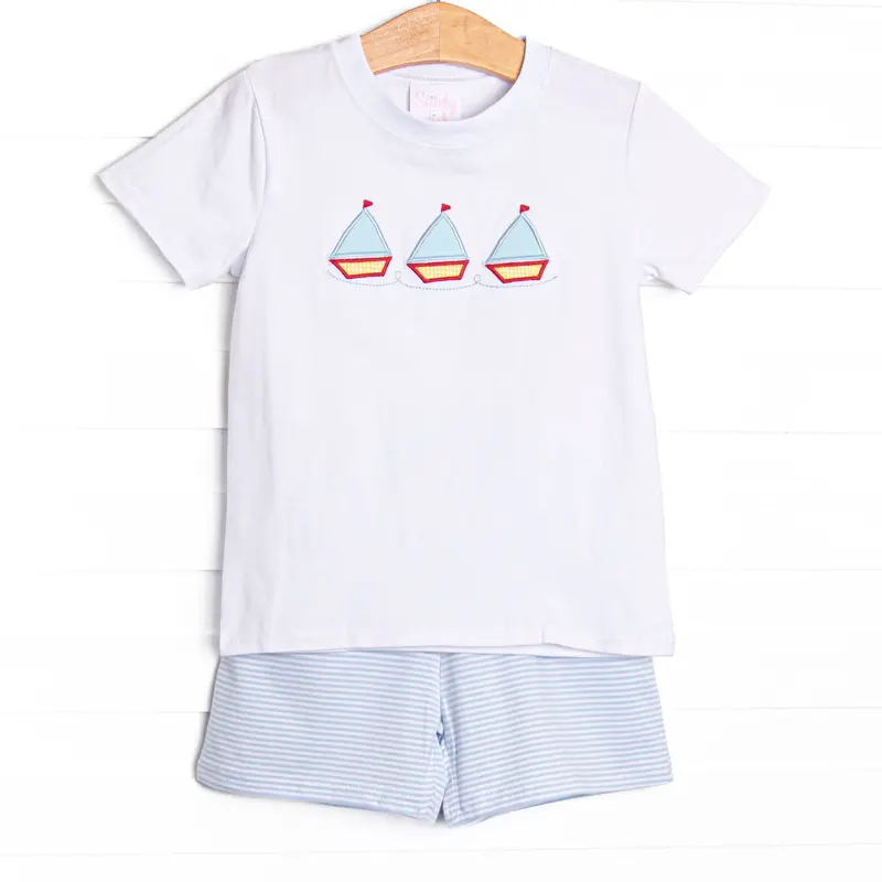 Sail'S Up Blue Applique Short Set 1