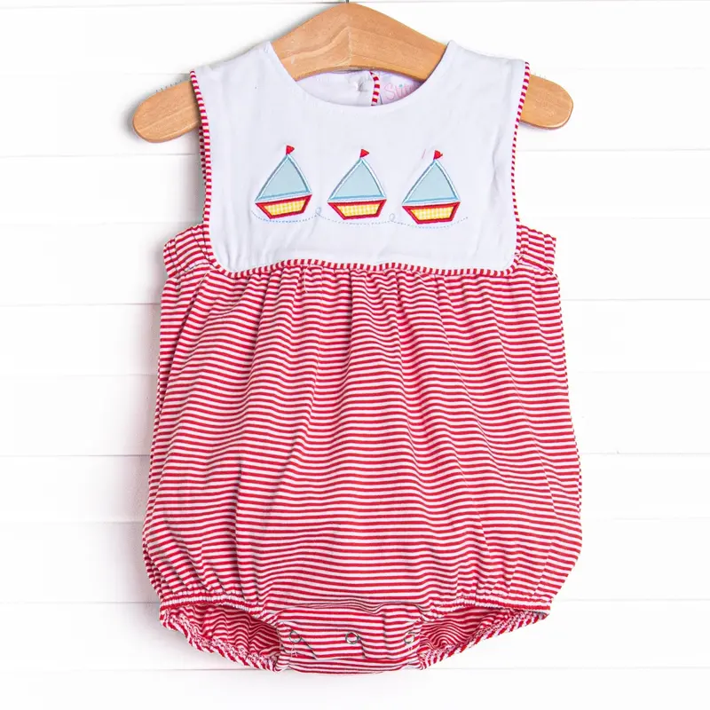 Sail'S Up Red Applique Bubble Romper For Infants 1