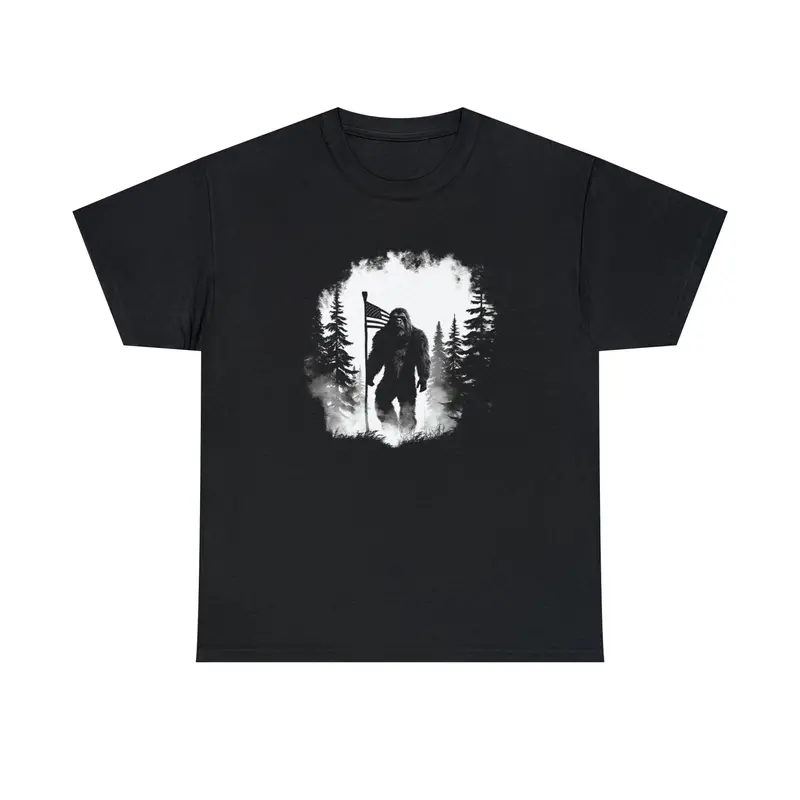 Sasquatch In The Woods Art Print – Updated American Flag Design 1