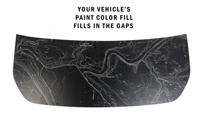 Stealth Black National Park Topographic Hood Overlay – 2021+ Ford Bronco 1