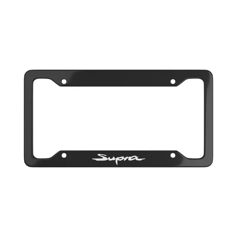 Supra-Themed Black License Plate Frame With White Logo 1
