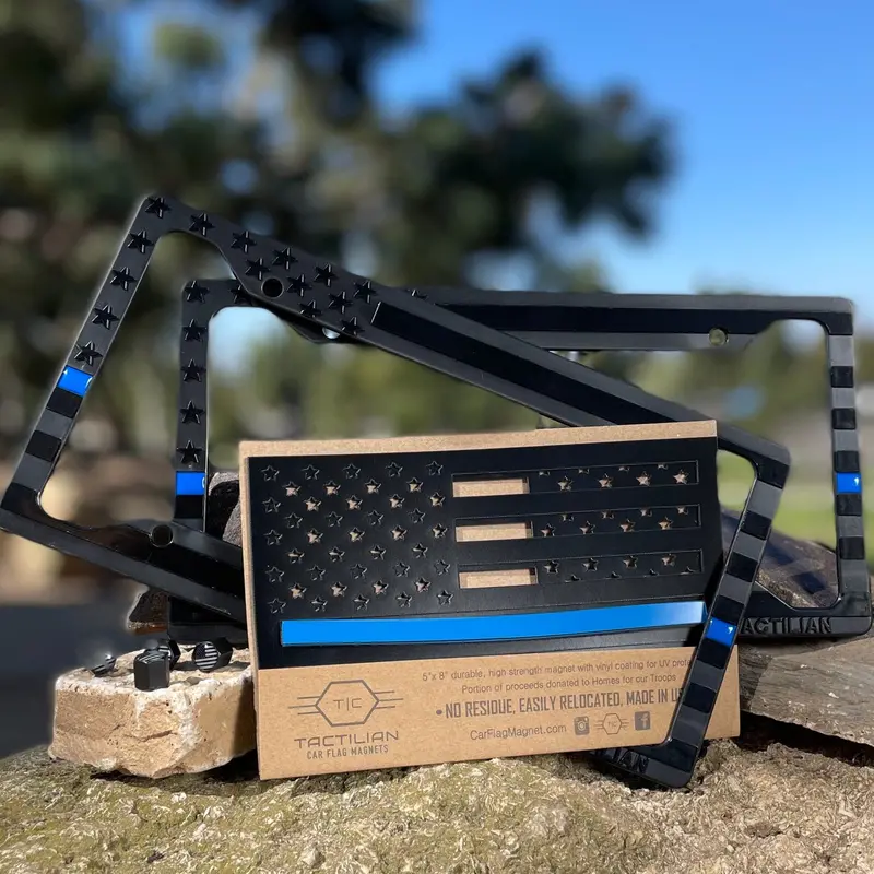 Thin Blue Line Support Pack: License Plate Frames, Fender Flags & Valve Caps 1
