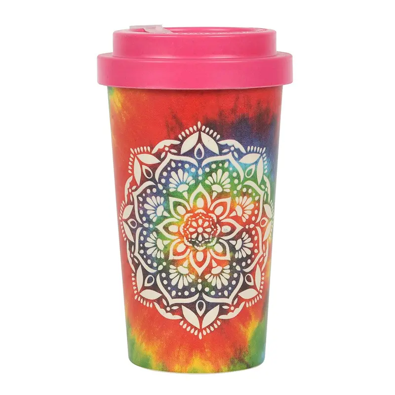Tie-Dye Mandala Bamboo Mug With Sleeve – Boho Spiritual Drinkware 1