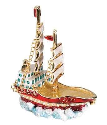 Two-Mast Ship Jeweled Box – Compact Maritime-Themed Keepsake Container 1