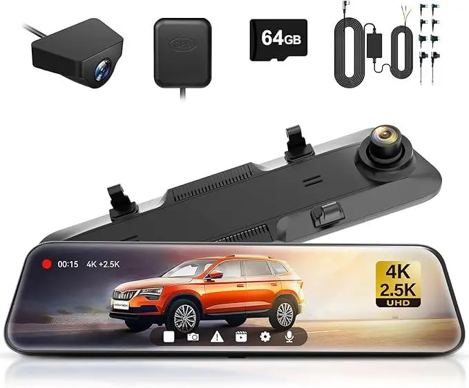 Wolfbox G900 Dual-Camera Rearview Mirror: 4K Front + 2.5K Touchscreen Dashcam – Universal Fit 1