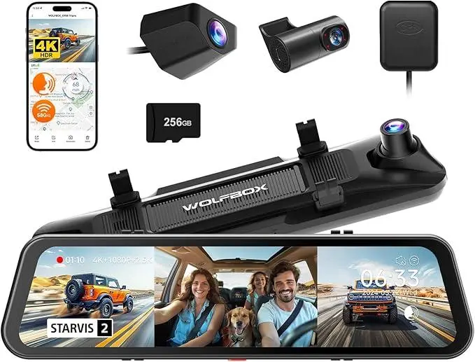 Wolfbox G900 Tripro Cabin 3-Channel 4K Mirror Dash Cam – Universal Fit 1
