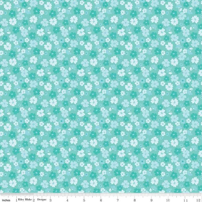 Zinnia'S Botanical Prints – Misty Aqua Tossed Flowers 1