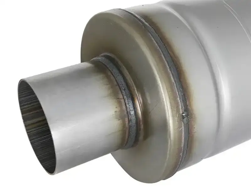 Afe Mach Force Xp 409 Stainless Steel Muffler – 3-Inch Inlet/Outlet, Center-Out Design, 14"L × 6"D Round Body 1