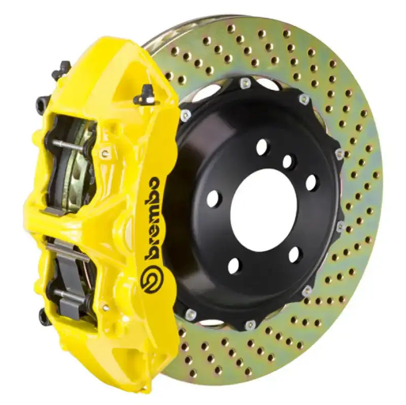 Brembo Gt Big Brake Kit For 2001–2007 Mercedes C-Class (Including Amg) – Front, 6-Piston Calipers, 355×32 Mm Drilled Two-Piece Rotors, Yellow Finish 1