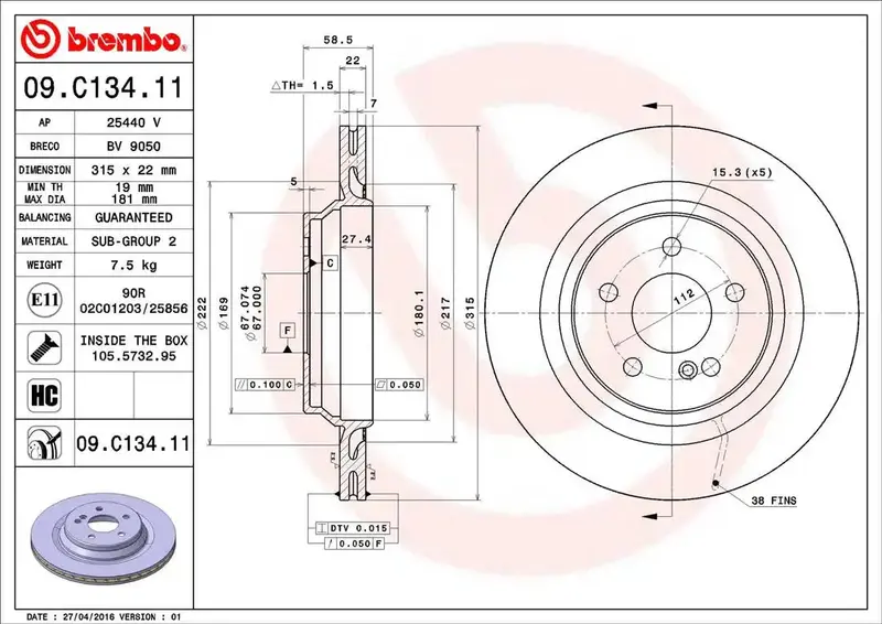 Brembo High-Performance Disc Brake Rotor – Part 09C13411C02 1