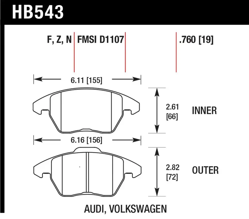 Hawk Hb543Z.760 Ceramic Brake Pads – 0.760" Thickness, Fmsi D1107 Compliant 1