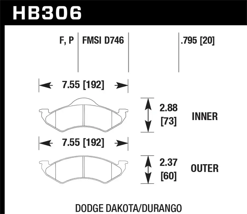 Hawk Performance Hb306P.795 Superduty Front Brake Pads – 0.795" Thickness 1