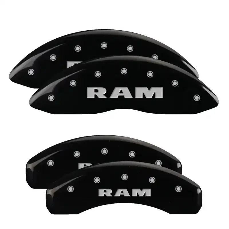 Mgp Engraved 4-Piston Caliper Covers – Black Base With Silver Accent, Front & Rear Set 1
