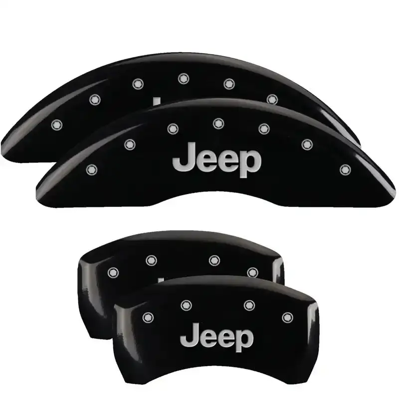 Mgp Engraved Caliper Covers – Four-Piston Front & Rear Set For Jeep, Black Finish With Silver Accent 1